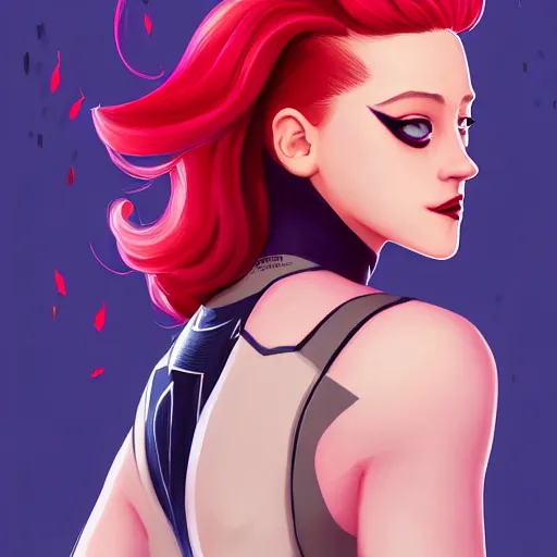 Prompt: a portrait of Lili Reinhart Batgirl comics, red hair, art by lois van baarle and loish and ross tran and rossdraws and sam yang and samdoesarts and artgerm, digital art, highly detailed, intricate, sharp focus, Trending on Artstation HQ, deviantart, unreal engine 5, 4K UHD image