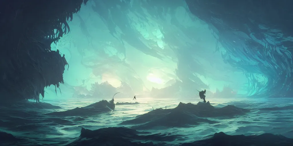 Prompt: A digital intricate illustration concept art of a silhouette of Basilisk versus Chimera st in a color lit sea at night, stunning massive ornately inspired art by Renato muccillo and Andreas Rocha and Johanna Rupprecht + dofus colors, wakfu colors + symmetry + natural volumetric lighting, realistic 4k octane beautifully detailed render, 4k post-processing, highly detailed, intricate complexity, epic composition, magical atmosphere, cinematic lighting + masterpiece, trending on artstation
