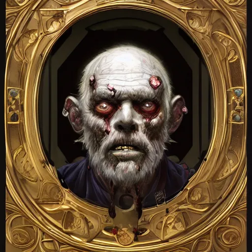 Prompt: elderly zombie man staring into an infinite mirror, intricate, art by artgerm and greg rutkowski and alphonse mucha and william - adolphe bouguereau, high detailed, 4 k,