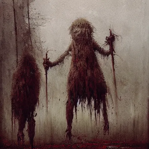 Image similar to painting by jakub rozalski of a muddy rooted humanoid creatures