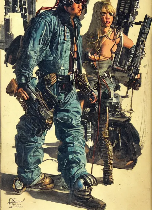 Image similar to cyberpunk mercenary. portrait by anton otto fischer and john philip falter and will eisner and gil elvgren