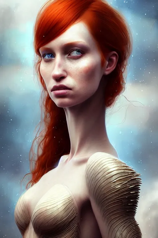 Prompt: epic professional digital art of stunningly gorgeous redhead female starship bride, by leesha hannigan, iris van herpen, artstation, cgsociety, wlop, epic, much wow, much detail, gorgeous, detailed, masterpiece