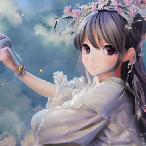 Image similar to dynamic composition, motion, ultra-detailed, incredibly detailed, a lot of details, amazing fine details and brush strokes, colorful and grayish palette, smooth, HD semirealistic anime CG concept art digital painting, watercolor oil painting of a young C-Pop idol girl, by a Chinese artist at ArtStation, by Huang Guangjian, Fenghua Zhong, Ruan Jia, Xin Jin and Wei Chang. Realistic artwork of a Chinese videogame, gradients, gentle an harmonic grayish colors.