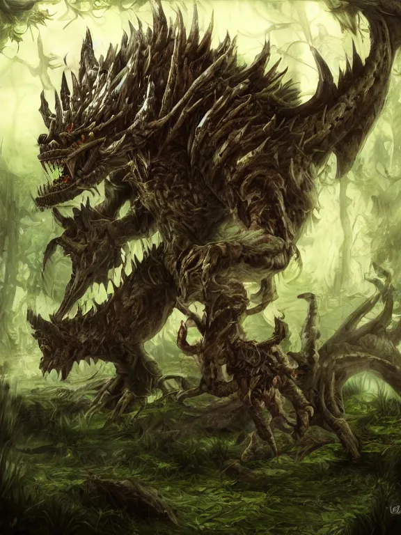 Image similar to final fantasy beast in the woods, highly detailed, digital art, sharp focus, trending on art station, warhammer 4 0 k fantasy,