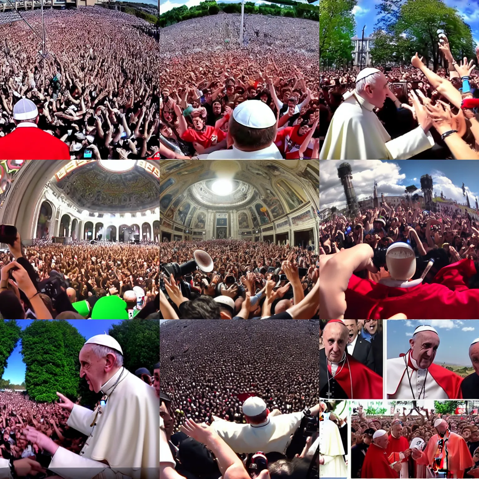 Prompt: fish eye lenses of pope Francis and Dante Alighieri rap battle. Go pro. 4k.