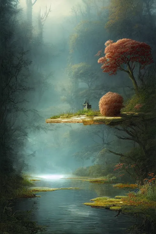 Image similar to a beautiful digital illustration painting of a detailed gothic fantasy secret river calm creek small fish, by benoit b. mandelbrot, steven belledin, martin johnson heade, lee madgwick, caspar david friedrich, and david rios ferreira. 8 k resolution trending on artstation concept art digital illustration