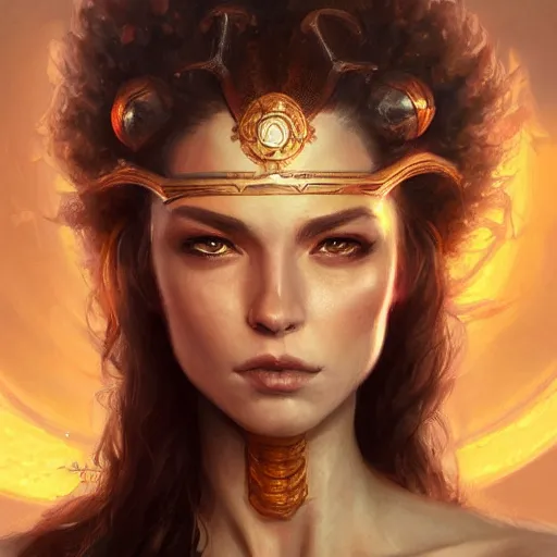 Prompt: solar goddess, d & d, fantasy, portrait, highly detailed, digital painting, trending on artstation, concept art, sharp focus, illustration, art by artgerm and greg rutkowski and magali villeneuve