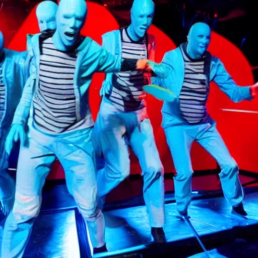 Image similar to the blue man group performing in the year 3 0 0 0, sci fi, epic