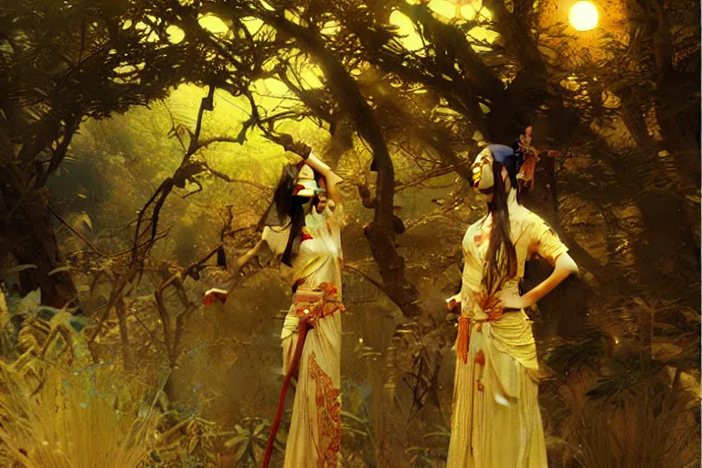 Image similar to wuxia, forest, moonlight, painting by gaston bussiere, craig mullins, j. c. leyendecker