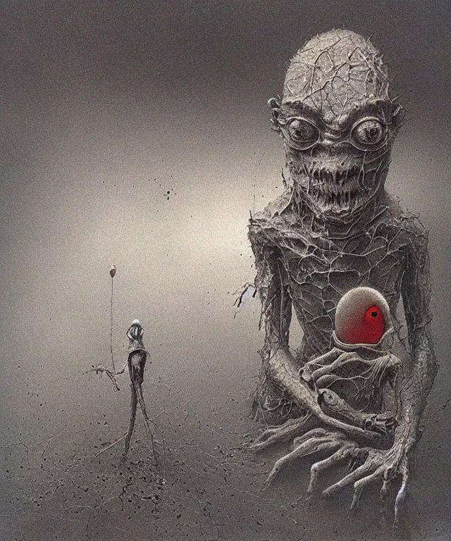 Image similar to bloody Kermit the frog megalophobia by Beksinski, macro