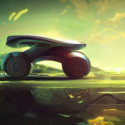 Image similar to solarpunk hovercar, clean energy, green technology, highway, sunny day, futurism, intricate, glow, highly detailed, digital painting, artstation, concept art, smooth, sharp focus, epic landscape, art by akihiko yoshida and tim mcburnie and anato finnstark