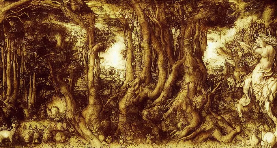 Image similar to Enchanted and magic forest, by Leonardo da vinci