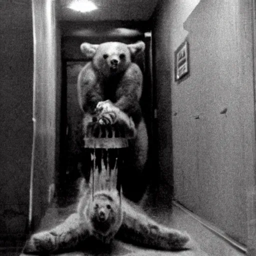 Image similar to Giant golden nuclear hornet, giant hornet, size of a bear, flying through hallway, it kills you instantly, super 8mm photograph