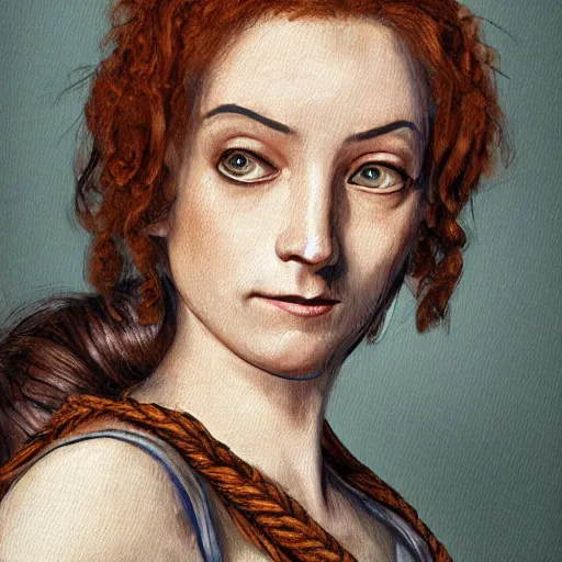Prompt: https://i.pinimg.com/originals/8b/2b/3c/8b2b3c1c42721b1a61d595f3da14daf5.jpg Extremely detailed photo realistic matte portrait painting of winking 15th Century Barbary Coast pirate Woman with Ginger hair and Golden hooped earrings photography by Steve McCurry