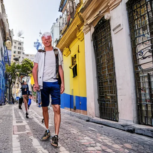 Prompt: an ukranian blonde guy taking a tour in buenos aires city, photographic