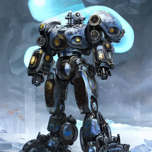 Prompt: pacific rim robot standing in Antarctica, full body, steam punk, 70's sci-fi, extremely detailed digital painting, in the style of Fenghua Zhong and Ruan Jia and Jermy lipking and peter mohrbacher, mystic colors, highly detailed, deep aesthetic, 8k, highly ornate intricate details, cinematic lighting, rich colors, digital artwork, ray tracing, hyperrealistic, photorealistic, cinematic landscape, trending on artstation,