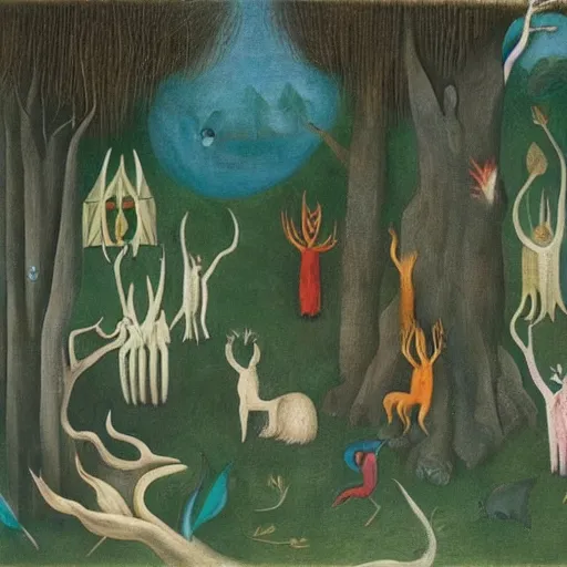 Image similar to a forest with fauna and flora, painting by leonora carrington