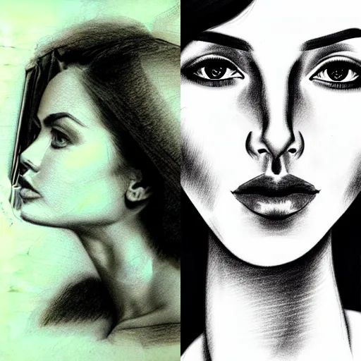 Prompt: portrait of beautiful woman, studio light, realistic, ink, line drawing, sketch, fineart