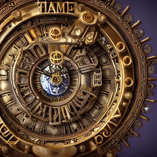 Prompt: Ultra-detailed cinematic render, of a fantasy steampunk time machine, intricate clock gears, octane render, high quality, ornate gems, 8k, by greg rutkowsky, volumetric lighting