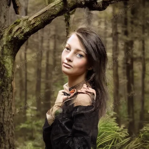 Image similar to entrancing beautiful portrait in the forest full body