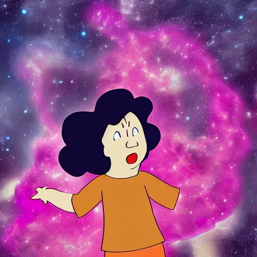 Image similar to Steven universe jumping in joy in a pink nebula, featured