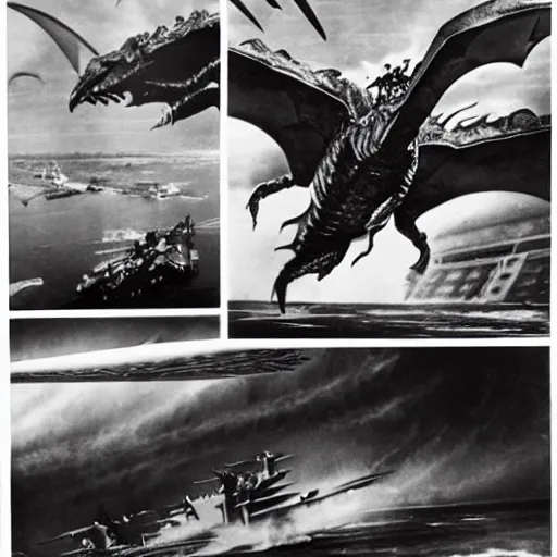 Prompt: a gigantic gyaos bird, a monstrous bat like creature from the gamera movies, attacks an american aircraft carrier, destroying it in a huge explosion, kaiju, gamera vs gyaos, cinematic