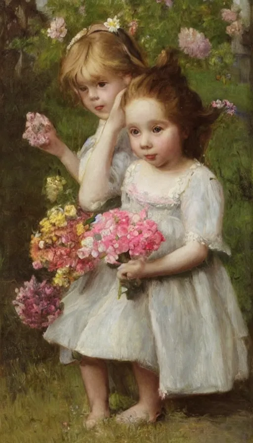 Image similar to A little beautiful girl with flowers in her hand, Anderson, Sophie