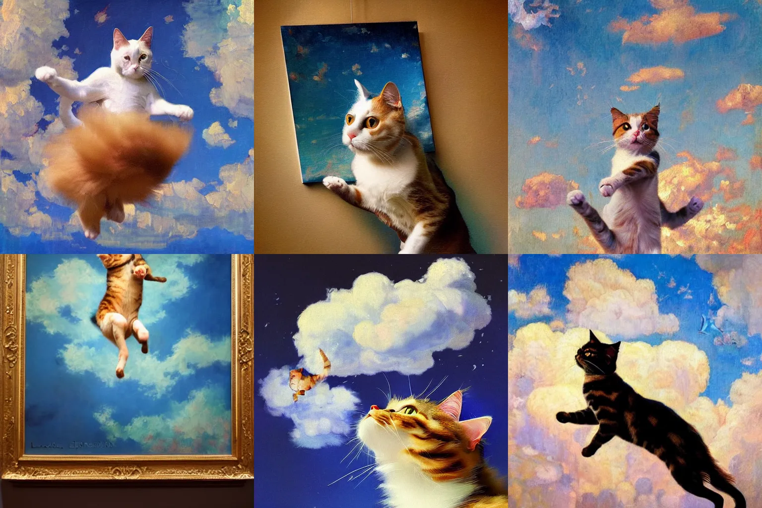 Image similar to "An impressionist painting of a jumping cat under the sky