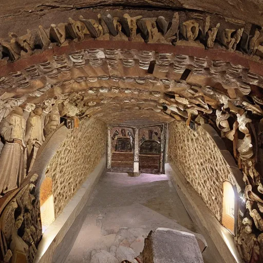 Prompt: the enshrined remains of st. valerius, catacomb saint, detailled, heavyly ornamented, national geography