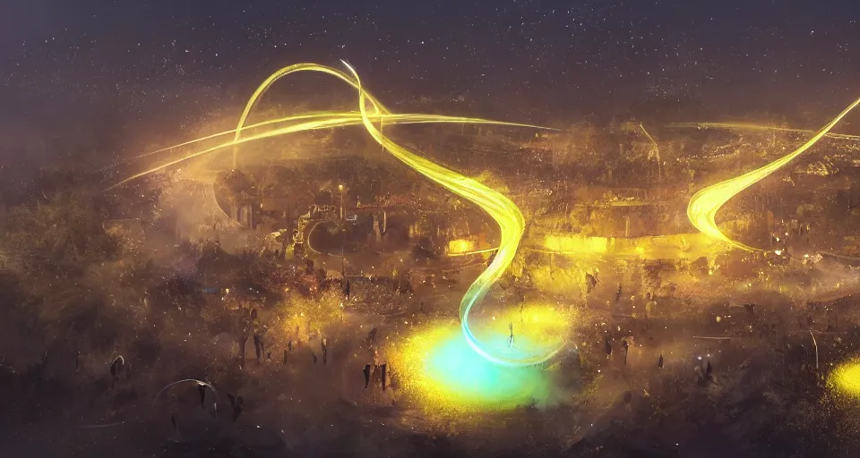 Image similar to pepople and a spiral - shaped white luminous attractor is floating near saint - petesburg, concept art, art for the game, professional lighting, art