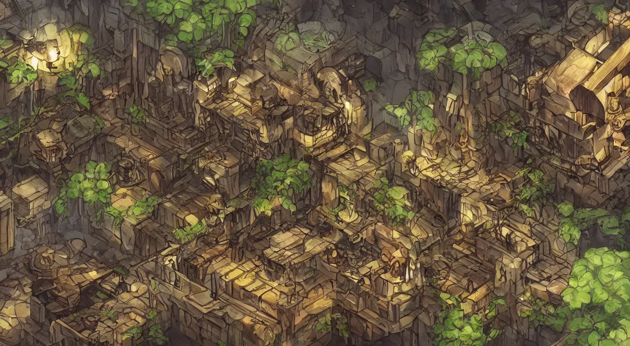 Image similar to open door wood wall fortress airship greeble block amazon jungle vanillaware fanart arstation by sung choi and eric pfeiffer and gabriel garza and casper konefal