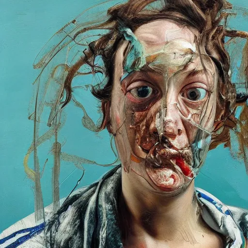 Image similar to high quality high detail painting by lucian freud and jenny saville, hd, crazy, turquoise