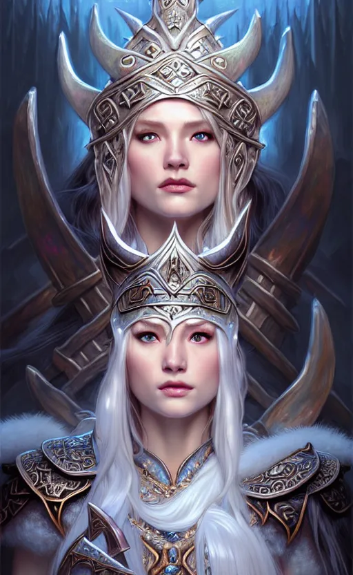 Image similar to opal viking warrior, regal, elegant, winter, snow, beautiful, stunning, hd, illustration, epic, d & d, fantasy, intricate, elegant, highly detailed, wide angle, digital painting, artstation, concept art, smooth, sharp focus, illustration, wallpaper, art by artgerm and greg rutkowski and alphonse mucha and jin xiaodi