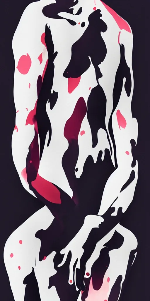 Prompt: abstract flowing brush strokes of the torso of one athletic man posing dramatically with no face, outline, matte paint colors, conrad roset, dark background, painting trending on artstation