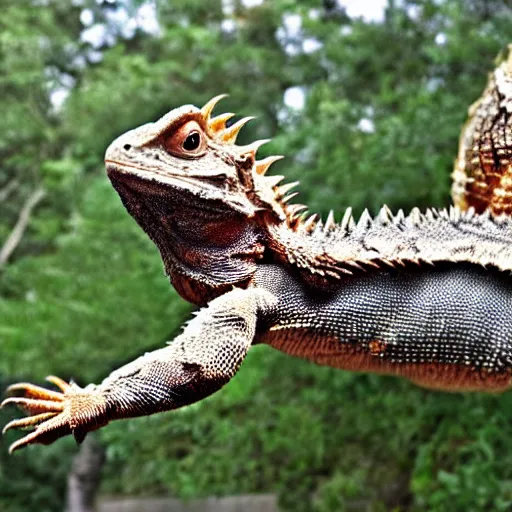 Image similar to a giant bearded dragon hanging out