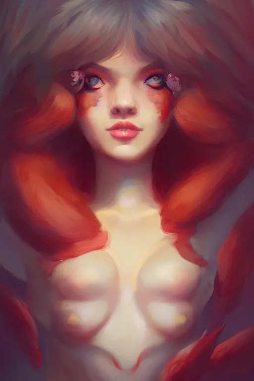 Image similar to a detailed portrait of a beautiful woman with ( red panda ) features, in professional makeup, dramatic lighting, by lois van baarle, ross tran, greg rutkowski, 4 k, trending on artstation