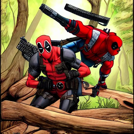 Prompt: deadpool and rocket raccoon in the woods digital art 4 k detailed super realistic