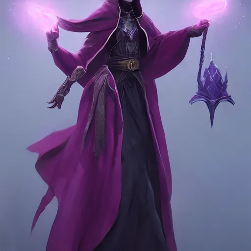 Image similar to full body, female warlock long hood cloak purple and a beautiful face, fighting monster with magic, 8 k, trending on artstation by tooth wu and greg rutkowski