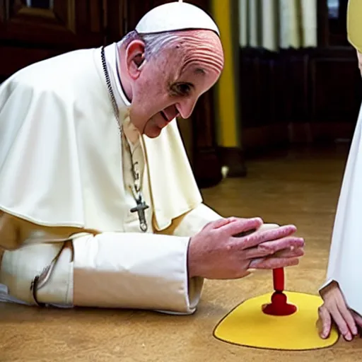 Image similar to photo of the Pope playing twister with a Nun, 50mm, beautiful photo