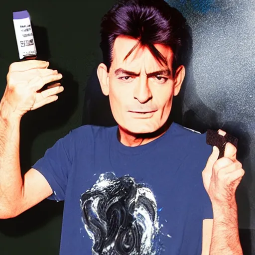 Image similar to charlie sheen sniffing spray-paint