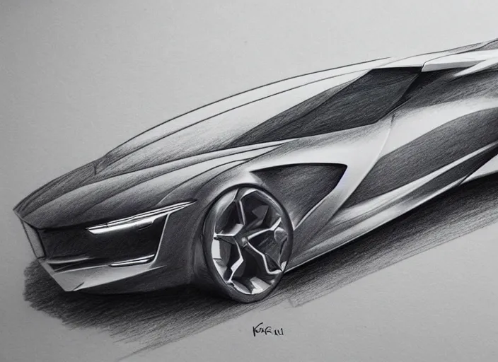 Image similar to concept non - coloring pencil drawing of a new car combined by two different genres.