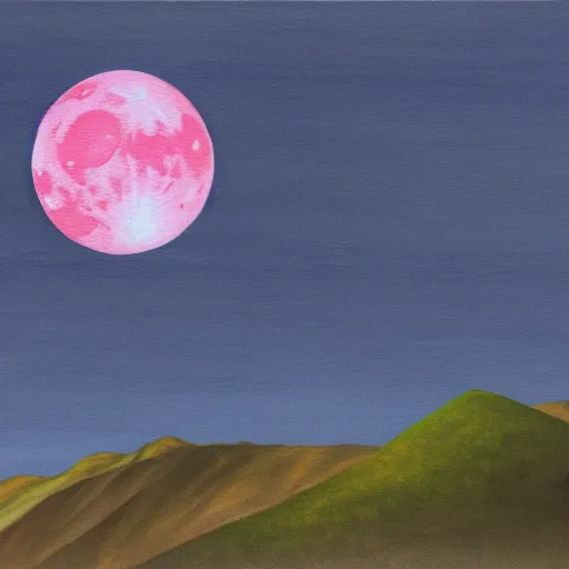 Image similar to pink moon and hills realistic painting