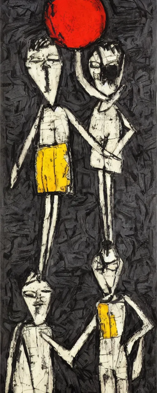 Prompt: best friends forever, by bernard buffet and emil nolde, 8 k, trending on artstation