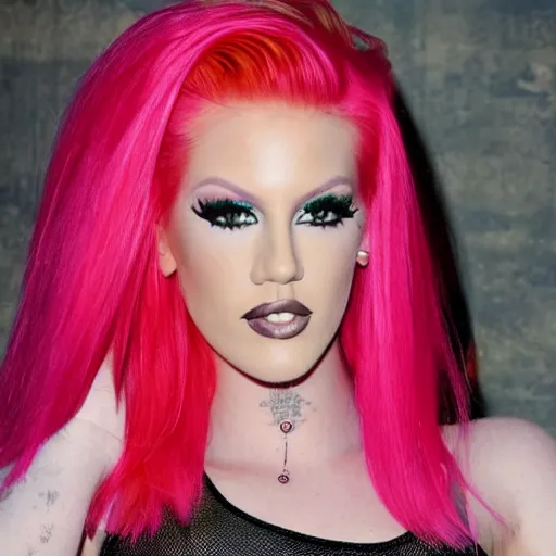 Prompt: photo of jeffree star in the 2 0 0 0 s with pink red hair