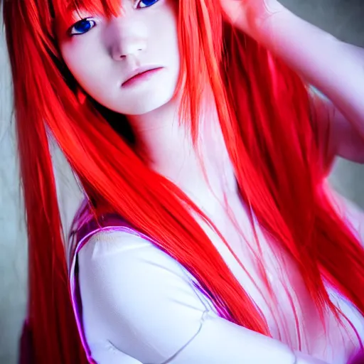 Prompt: Asuka Langley from Neon Genesis Evangelion, live action, portrait shot,