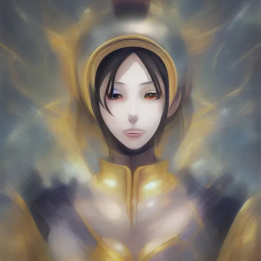 Image similar to A realistic anime painting of a beautiful android woman with glowing yellow gold eyes. digital painting by Sakimichan, Makoto Shinkai, Rossdraws, Pixivs and Junji Ito, digital painting. trending on Pixiv. SFW version —H 1024