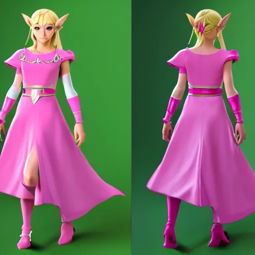 Prompt: Zelda from The Legend of Zelda in a pink dress, fully detailed, high quality , 4k , octane render , soft lightening , masterpiece