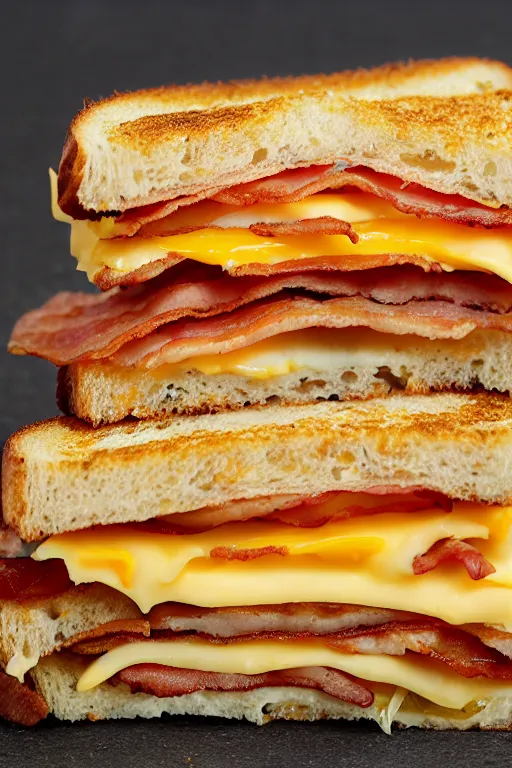 Image similar to building - sized bacon and cheddar sandwich