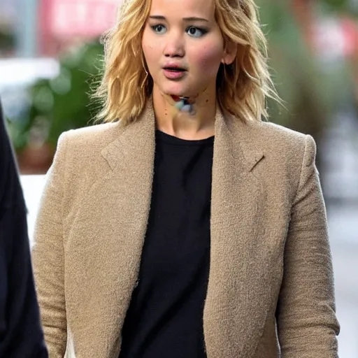 Prompt: candid photo of jennifer lawrence sad at age 2 4