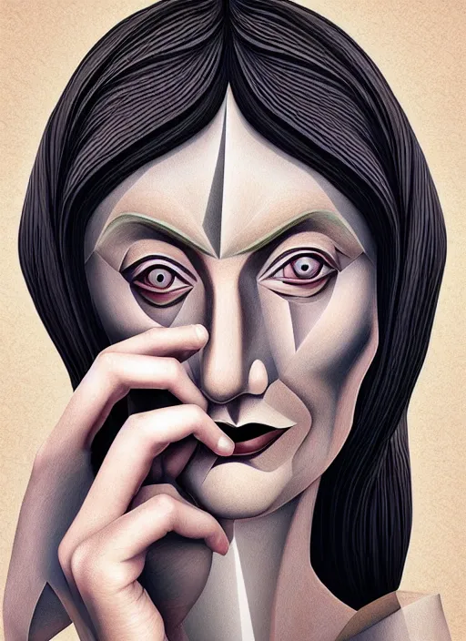 Prompt: 3 d cell shaded portrait painting of witch of heaven, 3 d cell shaded cubism, in the style of picasso 3 d cell shaded, elegant, highly detailed, artstation, art by picasso 3 d cell shaded unreal engine